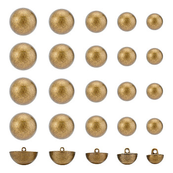 25Pcs 5 Style 1-Hole Alloy Shank Buttons, Half Round, Antique Bronze, 12~27x10~17mm, Hole: 2mm, 5pcs/style