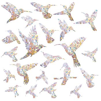 Waterproof PVC Colored Laser Stained Window Film Adhesive Stickers, Electrostatic Window Stickers, Bird Pattern, 78~171x70~182mm, 22pcs/set