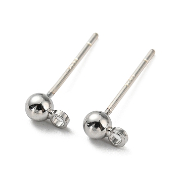 Brass Stud Earring Findings, with 925 Silver Pin, Long-Lasting Plated, Cadmium Free & Lead Free, Platinum, 5x3mm, Hole: 1mm, Pin: 0.6mm