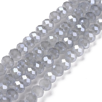 Electroplate Glass Beads Strands, Pearl Luster Plated, Faceted, Rondelle, WhiteSmoke, 6x4.5~5mm, Hole: 1mm, about 85~88pcs/strand, 16.1~16.5 inch(41~42cm)