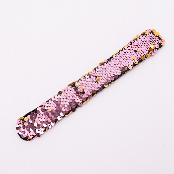 Mermaid Slap Bracelets, Two-color Reversible Charm Sequins Flip Wristbands, Flamingo, 214x28x5.5mm