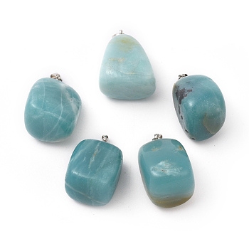 Natural Amazonite Pendants, with Platinum Tone Brass Findings, Nuggets, 23~30x13~22x12~20mm, Hole: 5x3mm