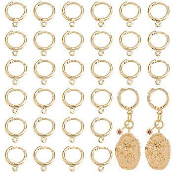 Elite 30Pcs Brass Huggie Hoop Earring Findings, with Horizontal Loops, Real 24K Gold Plated, 14x11.5x1.5mm, Hole: 1mm, Pin: 0.5mm