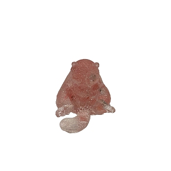 Resin Cat Figurines, with Natural Rose Quartz Chips inside Statues for Home Office Decorations, 25x30x30mm