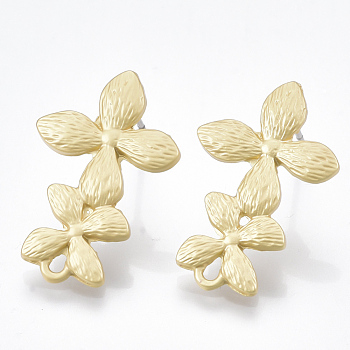Smooth Surface Alloy Stud Earring Findings, with Loop and Steel Pin, Flower, Matte Gold Color, 23x15mm, Hole: 1.4mm, Pin: 0.7mm