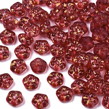 Spray Painted Glass Beads, with Gold Foil, Flower, FireBrick, 6x3mm, Hole: 0.9mm