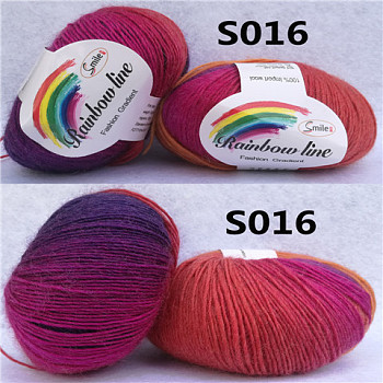 Wool Knitting Yarn, Segment Dyed, Crochet Yarn, for DIY Hat Scarf Cape, Camellia, 2mm, about 196.85 yards(180m)/skein