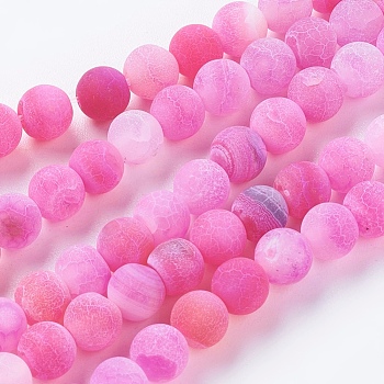 Natural Weathered Agate Beads Strands, Dyed, Frosted, Round, Magenta, 6mm, Hole: 1mm, about 64pcs/strand, 14.6 inch