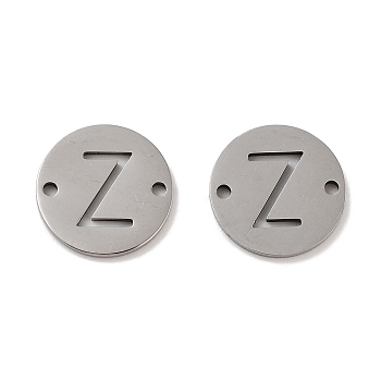 201 Stainless Steel Hollow Flat Round Links, Letter Connector Charms, Stainless Steel Color, Letter Z, 12x1mm, Hole: 1.2mm
