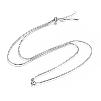 Adjustable 304 Stainless Steel Slider Necklaces, with Snake Chains and Slider Stopper Beads, Stainless Steel Color, 28.3 inch~28.5 inch(71.9~72.3cm)