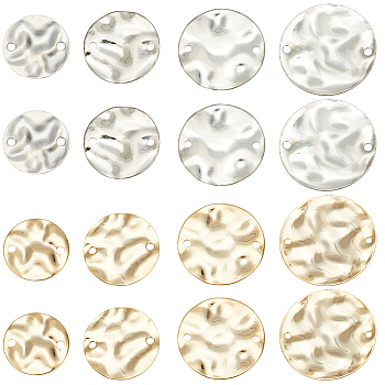 32Pcs 4 Sizes Brass Links Connectors, Flat Round, Twist Round, Platinum & Golden, 12~18x1mm, Hole: 1.4mm, 4pcs/style