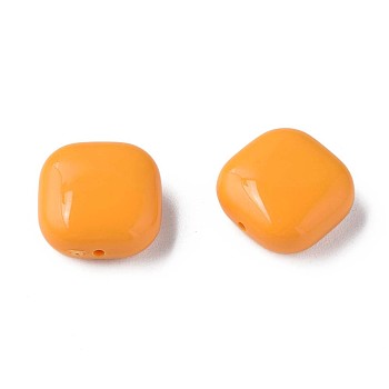 Opaque Acrylic Beads, Square, Orange, 15x15x7.5mm, Hole: 1.2mm, about 375pcs/500g