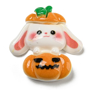Halloween Theme Opaque Resin Decoden Cabochons, Pumpkin with Rabbit, 28.5x27x8.5mm