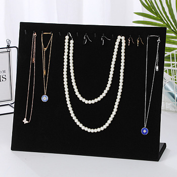 Velvet Necklace Display Stands, Jewelry Display Rack, L-Shaped, Rectangle, Black, 33x10x29cm