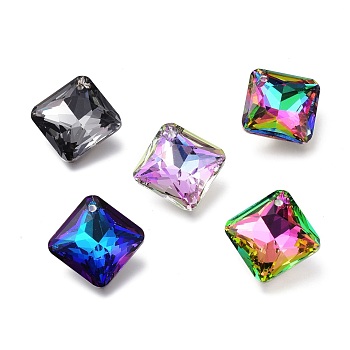 Glass Rhinestone Pendants, Back Plated, Faceted, Square/Rhombus, Mixed Color, 11.5x11.5x5mm, Hole: 1.2mm