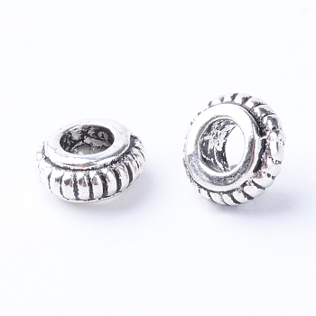 Tibetan Style Alloy Spacer Beads, Rondelle, Cadmium Free & Nickel Free & Lead Free, Antique Silver, 7.5x3~4mm, Hole: 3mm