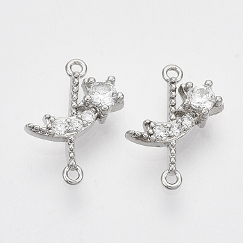 Brass Micro Pave Cubic Zirconia Links connectors, Nickel Free, Meteor, Real Platinum Plated, 12x9x3mm, Hole: 0.8mm