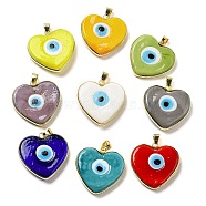 Handmade Evil Eye Lampwork Pendants, with Rack Plating Light Gold Tone Brass Findings, Long-Lasting Plated, Lead Free & Cadmium Free, Heart Charm, Mixed Color, 31.5x31.5x6.5mm, Hole: 6x4.3mm(LAMP-Q034-01)