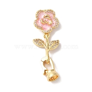 Brass Micro Pave Cubic Zirconia Fold Over Clasps, Enamel Flower, Pearl Pink, 39mm, Hole: 1.8mm(KK-B098-05G-02)