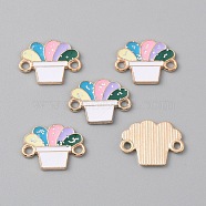 Alloy Colorful Enamel Connector Charms, with Paillette, Light Gold, Plants Pattern, 17x13x1mm, Hole: 1.8mm(ENAM-CJC0019-01G)