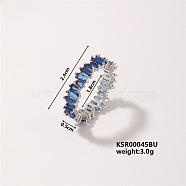 Fashionable Brass Rectangle Finger Rings for Unisex, for Versatile and Elegant Look, Platinum, Royal Blue, Platinum, Inner Diameter: 18mm(KE6050-1)