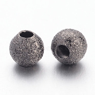 Brass Textured Beads, Round, Gunmetal, Size: about 4mm in diameter, hole: 1mm(EC247-B)