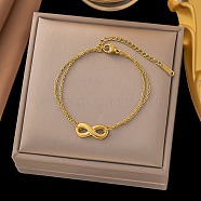 304 Stainless Steel Multi-Strand Bracelets, Infinity, Real 18K Gold Plated, 6-1/4 inch(16cm)(BJEW-H620-03G)