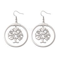 304 Stainless Steel Dangle Earrings, Tree, Stainless Steel Color, 63x40mm(EJEW-P271-04P)