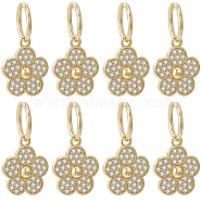 8Pcs Brass Micro Pave Clear Cubic Zirconia Charms, with Jump Ring, Long-Lasting Plated, Flower, Real 18K Gold Plated, 15x13x3mm, Jump Ring: 10x1mm, 7.5mm Inner Diameter(ZIRC-BBC0002-33)