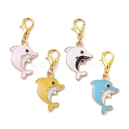 Dolphin Alloy Enamel Pendant Decorations, with Alloy Swivel Lobster Claw Clasps, Mixed Color, 33mm(HJEW-JM01622)