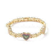 Cubic Zirconia Heart Link Bracelets, Brass Jewelry for Women, Real 16K Gold Plated, 7 inch(17.9cm), 6.5mm(BJEW-M291-03G)