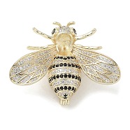 Bee Brass Cubic Zirconia Brooches, Real 18K Gold Plated, 32.5x39.5mm(JEWB-Q013-03G)