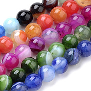 Natural Striped Agate/Banded Agate Beads Strands, Dyed, Round, Mixed Color, 6mm, Hole: 1mm, about 63pcs/strand, 14.96 inch(G-S259-04-6mm)