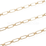 Brass Cable Chains, Paperclip Chains, Drawn Elongated Cable Chains, with Spool, Long-Lasting Plated, Soldered, Real 18K Gold Plated, 9x4x1mm and 4x3.5x1.5mm, about 16.4 Feet(5m)/roll(CHC-M020-11G)