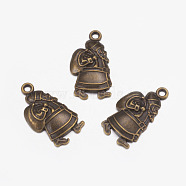 Tibetan Style Alloy Pendants, Lead Free and Cadmium Free, Santa Claus, Christmas, Antique Bronze, 24.9x13x4mm, Hole: 2mm, about 890pcs/1000g(TIBEP-EA028YKG-AB-LF)