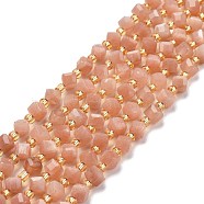 Natural Peach Moonstone Beads Strands, with Seed Beads, Faceted, Diagonal Cube Beads, 5~6x5~6x4~5mm, Hole: 1mm, about 49~55pcs/strand, 15.35''~15.75''(39~40cm)(G-P463-22)