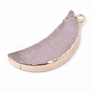 Electroplate Natural Rose Quartz Pendants, with Metal Findings, Moon, 45~46x20x4~7mm, Hole: 3mm(G-S329-014C)