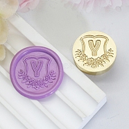 Golden Tone Round Wax Seal Brass Stamp Heads, for Wax Seal Stamp, Flower with Letter Pattern, Letter Y, 20x14mm, Inner Diameter: 7mm(AJEW-Z034-02G-Y)