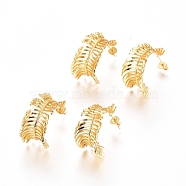 Brass Stud Earrings, with Ear Nuts, Long-Lasting Plated, Feather, Real 18K Gold Plated, 24x13.5x19mm, Pin: 0.7mm(EJEW-G275-07G)