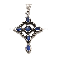 Antique Silver 304 Stainless Steel Pendants, Cross Pendants, with Cat Eye , Blue, 50x35x5.50mm,Hole:7.50mm(STAS-R140-05AS-03)