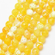 Natural Fire Crackle Agate Bead Strands, Round, Grade A, Faceted, Dyed & Heated, Yellow, 6mm, Hole: 1mm, about 61pcs/strand, 15 inch(X-G-K166-07F-6mm-07)