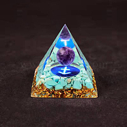 Resin Orgonite Pyramid Home Display Decorations, with Natural Amethyst/Natural Gemstone Chips, Constellation, Sagittarius, 50x50x50mm(G-PW0004-57F)