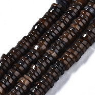 Natural Freshwater Shell Beads Strands, Dyed, Flat Round/Disc, Heishi Beads, Coffee, 6x6x1~2.5mm, Hole: 1mm, about 201~208pcs/strand, 15.20~15.43 inch(38.6~39.2cm)(X-SHEL-Q024-001B)