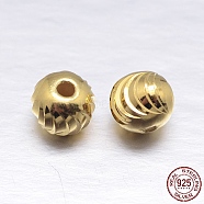 Fancy Cut Round 925 Sterling Silver Spacers Beads, Real 18K Gold Plated, 6mm, Hole: 1.4mm, about 72pcs/20g(STER-M103-07-6mm-G)