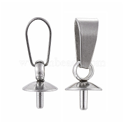 304 Stainless Steel Peg Bails Pendants, For Half Drilled Beads, 12.5x5mm, Pin: 1mm, Hole: 2.5mm(X-STAS-E031-2)