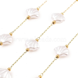 Ion Plating(IP) 304 Stainless Steel Paperclip Chains, Soldered, with ABS Imitation Pearl Beads, Real 18K Gold Plated, Real 18K Gold Plated, 8.5x10.5x4.5mm, about 16.40 Feet(5m)/Roll(CHS-P018-04F-G)