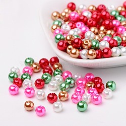 Christmas Mix Pearlized Glass Pearl Beads, Mixed Color, 6mm, Hole: 1mm, about 200pcs/bag(HY-X006-6mm-05)