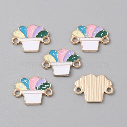 Alloy Colorful Enamel Connector Charms, with Paillette, Light Gold, Plants Pattern, 17x13x1mm, Hole: 1.8mm(ENAM-CJC0019-01G)