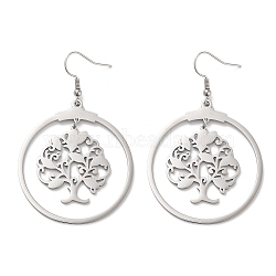 Non-Tarnish 304 Stainless Steel Dangle Earrings, Tree, Stainless Steel Color, 63x40mm(EJEW-P271-04P)