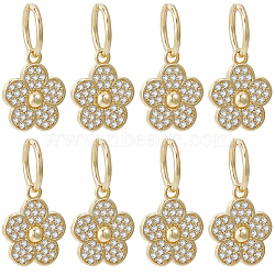 8Pcs Brass Micro Pave Clear Cubic Zirconia Charms, with Jump Ring, Long-Lasting Plated, Flower, Real 18K Gold Plated, 15x13x3mm, Jump Ring: 10x1mm, 7.5mm Inner Diameter(ZIRC-BBC0002-33)